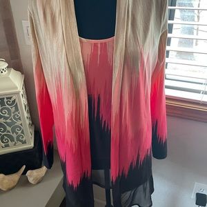 Attitudes by Renee 2 piece knit top and jacket in coral with purple.